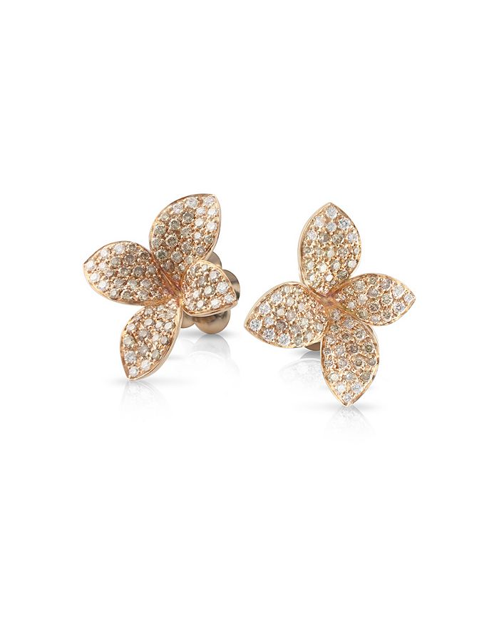 Shop Pasquale Bruni 18k Rose Gold Petit Garden White & Champagne Diamond Floral Stud Earrings