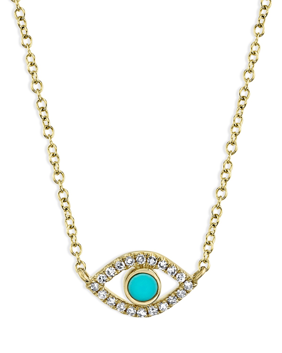 14K Yellow Gold Turquoise & Diamond Eye Pendant Necklace, 18"