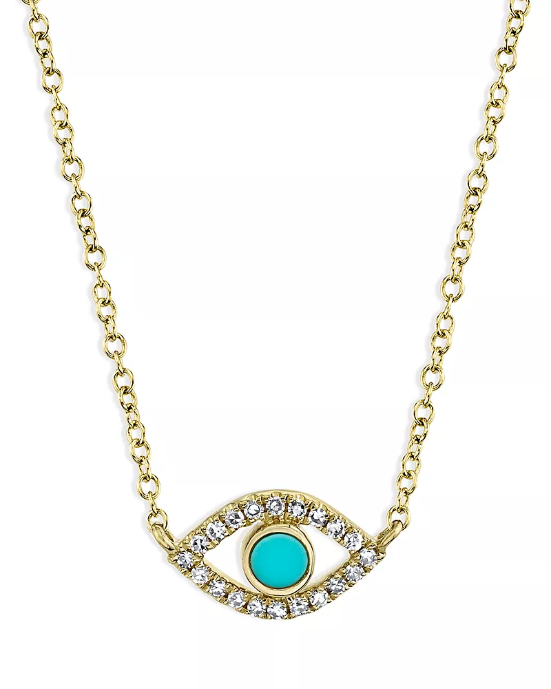 Moon & Meadow 14K Yellow Gold Turquoise & Diamond Eye Pendant Necklace, 18 - Exclusive