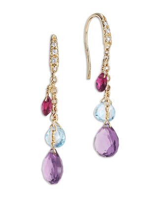 18K Yellow Gold Paradise Mixed Gemstone Drop Earrings