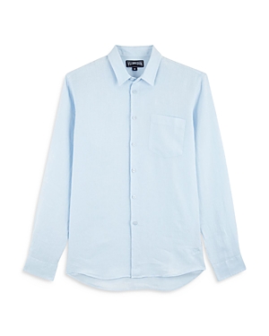 Shop Vilebrequin Linen Solid Classic Fit Shirt In Blue Ciel