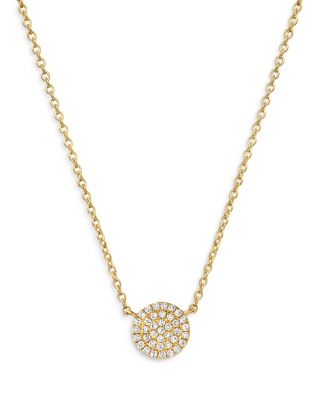 14K Yellow Gold Diamond Disc Pendant Necklace, 18"