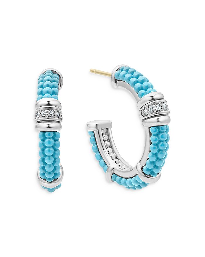 Shop Lagos Blue Caviar & Diamond Sterling Silver Hoop Earrings