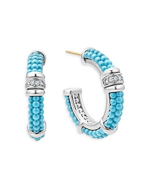 Lagos Blue Caviar & Diamond Sterling Silver Hoop Earrings