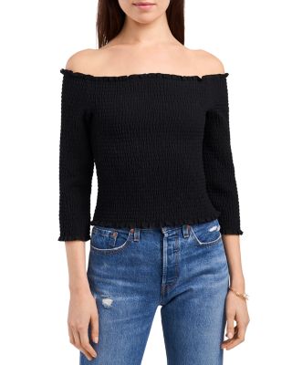 black off the shoulder smocked top