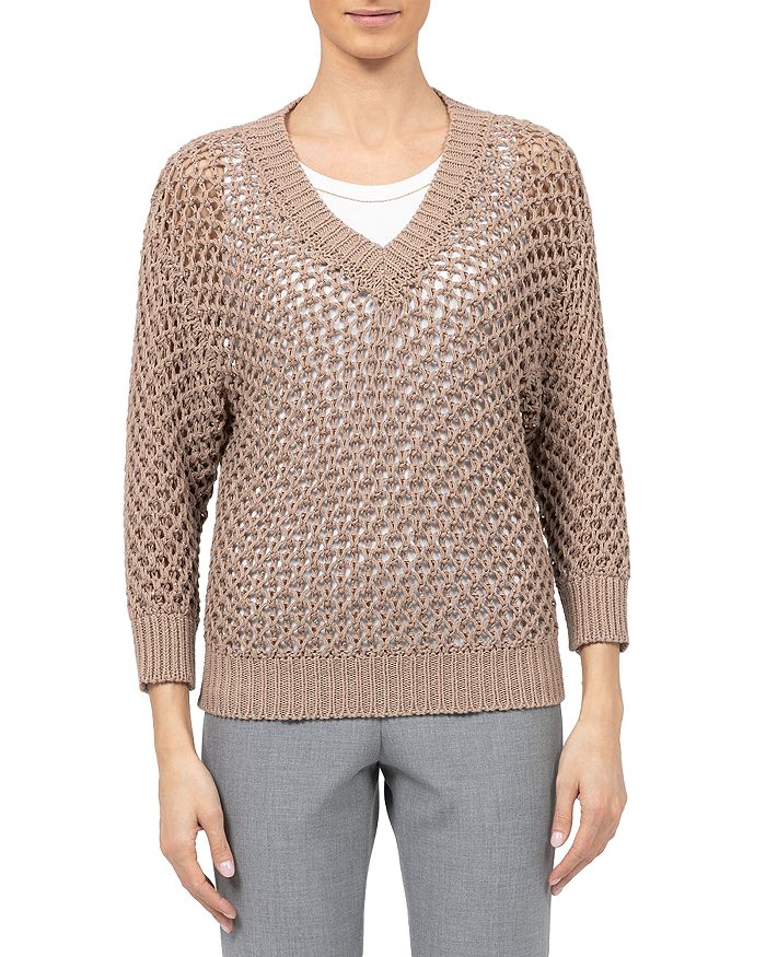 Peserico Open Knit Sequined Sweater In Beige
