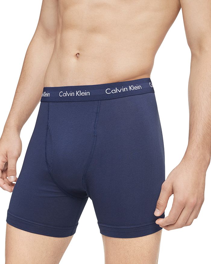 Shop Calvin Klein Cotton Stretch Moisture Wicking Boxer Briefs, Pack Of 3 In Blue Multi