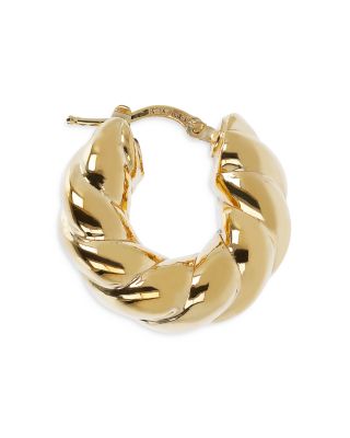 14K Yellow Gold Ribbed Hoop Earrings 