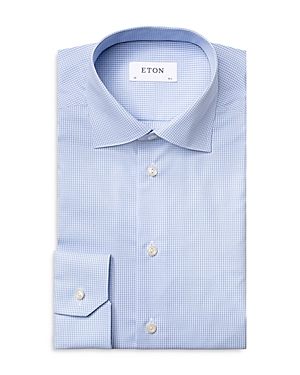 Shop Eton Contemporary Fit Fine Gingham Check Dress Shirt In Blue