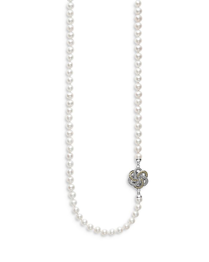 LAGOS - Sterling Silver & 18K Yellow Gold Cultured Pearl Station Necklace, 34"