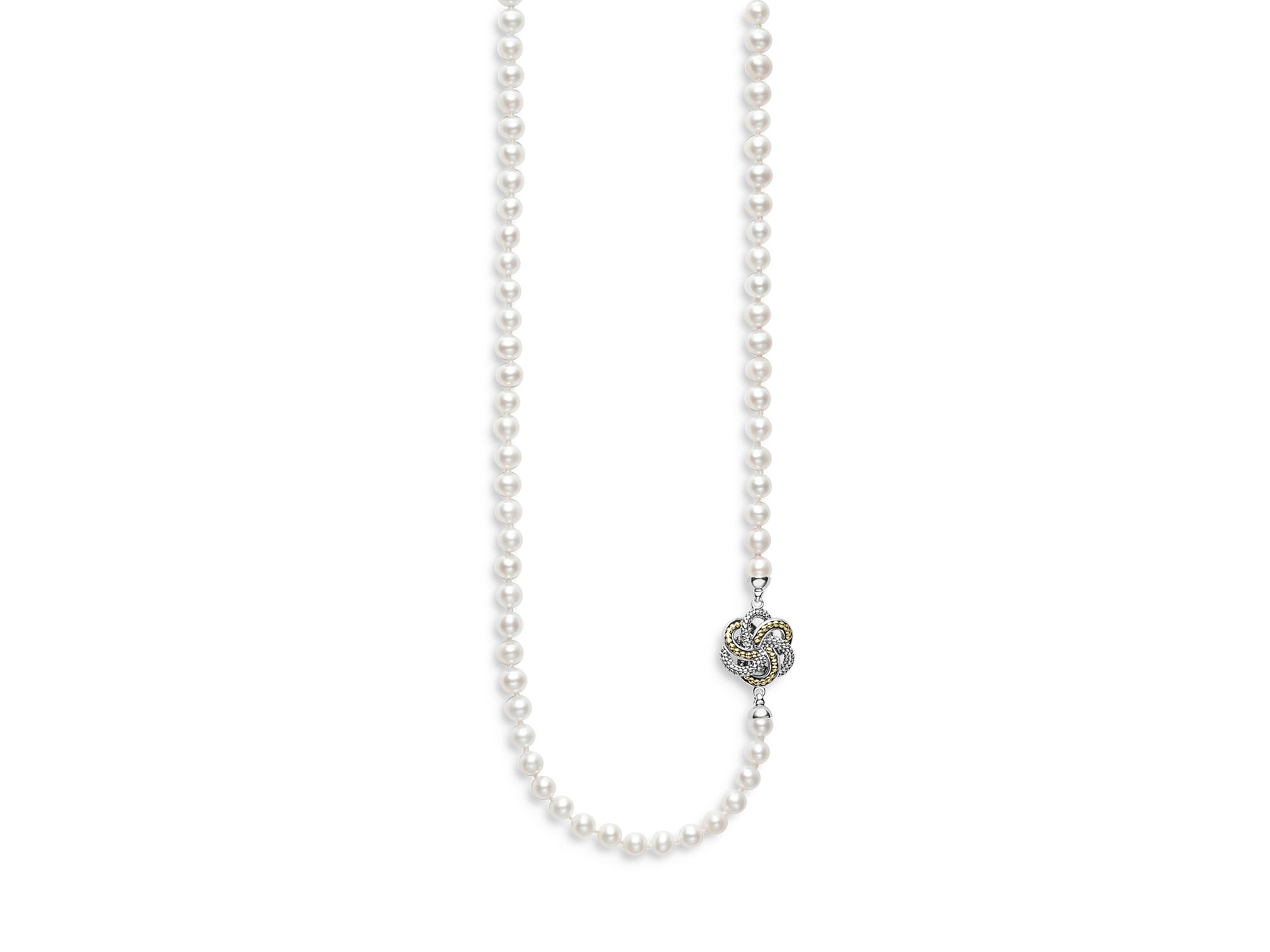 Sterling & 18K Yellow Gold Cultured Pearl Station Necklace, 34" - Image 1