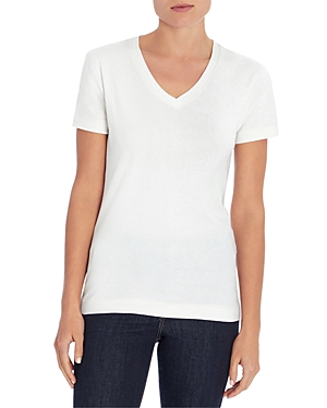 Three Dots Cotton V-neck Tee In White