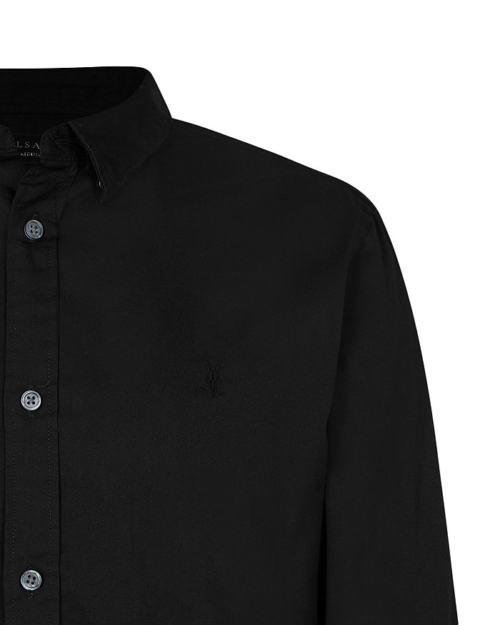 Shop Allsaints Hawthorne Cotton Solid Regular Fit Button Down Shirt In Black