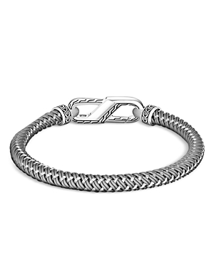 John Hardy Men's Sterling Silver Classic Woven Gray Rubber Carabiner Clasp Bracelet John Hardy Men's Sterling Silver Classic Woven Gray Rubber Carabiner Clasp Bracelet
