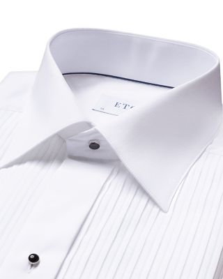 Slim Fit Long Sleeve Pleated Bib Cotton Tuxedo Shirt