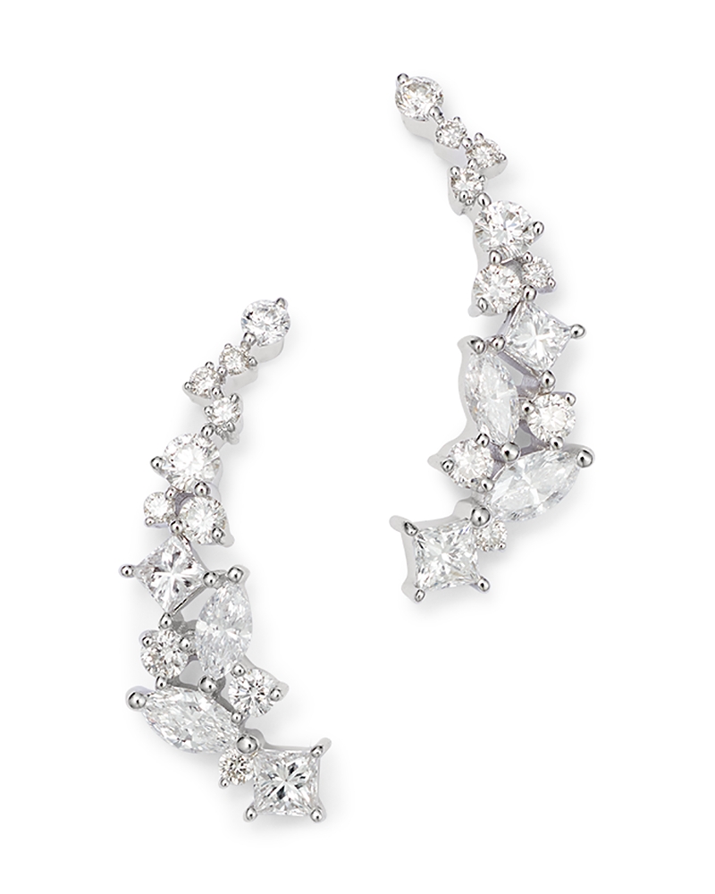 Diamond Fancy Cut Ear Climbers in 14K White Gold, 1.0 tcw