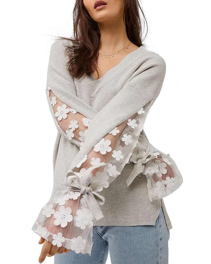 FRENCH CONNECTION CABALLO FLORAL-LACE SLEEVE SWEATER