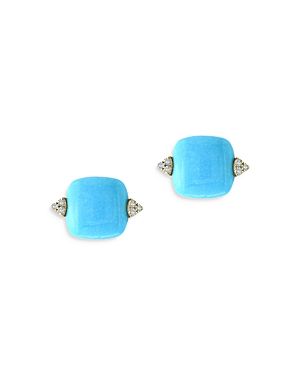 Bloomingdale's Turquoise & Diamond Stud Earrings In 14k Yellow Gold - 100% Exclusive In Blue