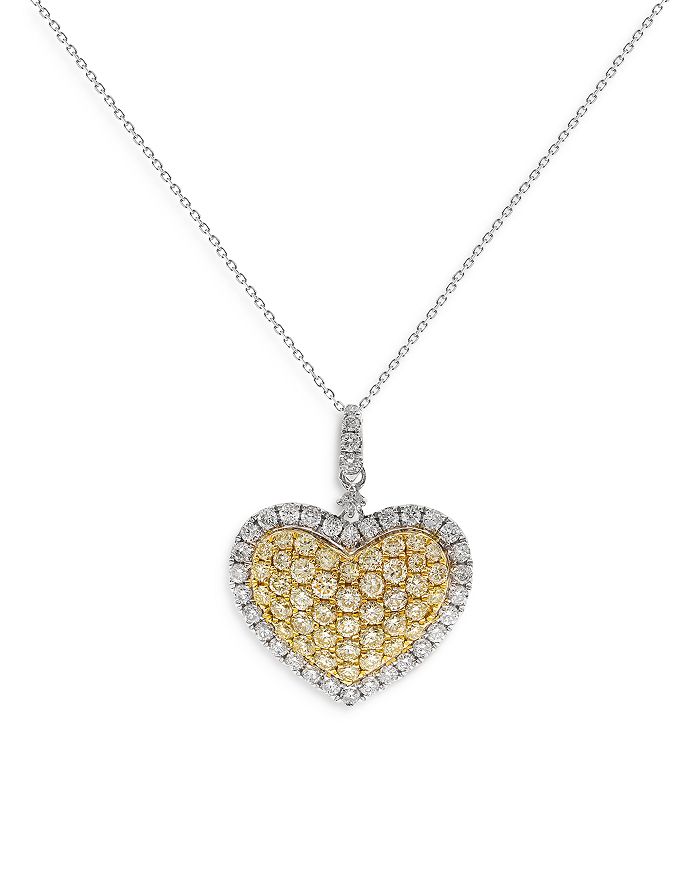 Bloomingdale's - Yellow & White Diamond Heart Pendant Necklace in 14K White & Yellow Gold, 18" - 100% Exclusive