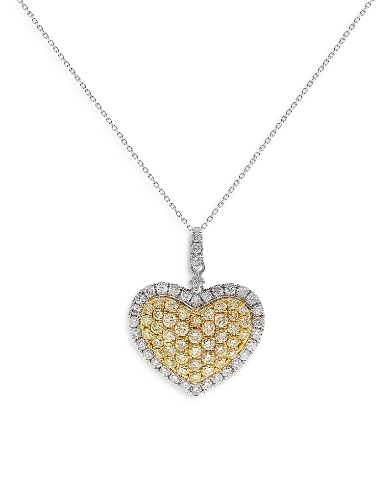 Bloomingdale's Yellow & White Diamond Heart Pendant Necklace In 14k White & Yellow Gold, X - Exclusive In White/gold