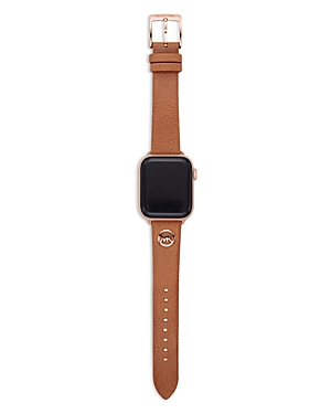 Shop Michael Kors Logo Charm Leather 38-40mm Band For Apple Watch In Brown