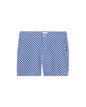 Onia Calder Geometric Print Swim Trunks In Surf Blue