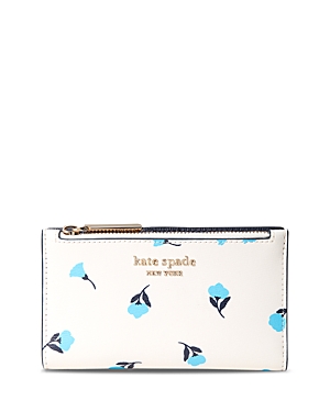 Kate Spade New York Small Slim Leather Bifold Wallet In Blue Roses