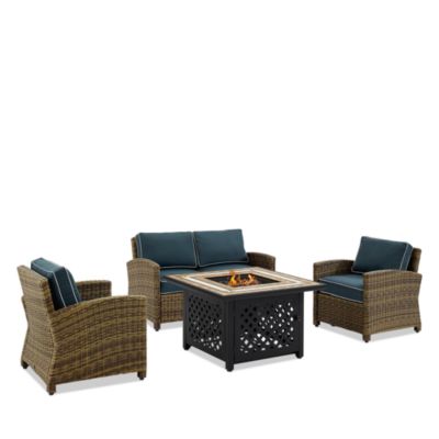 Sparrow & Wren Walton 4 Piece Outdoor Wicker Conversation Set with Fire Table