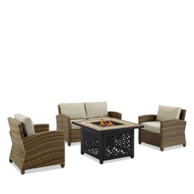 Sparrow & Wren Walton 4 Piece Outdoor Wicker Conversation Set with Fire Table