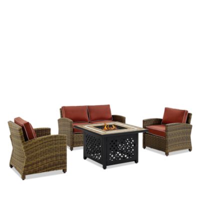 Sparrow & Wren Walton 4 Piece Outdoor Wicker Conversation Set with Fire Table