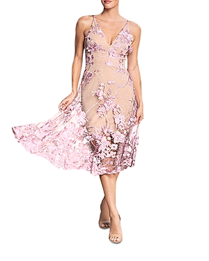 Dress The Population Audrey Floral Midi Dress In Lilac/nude