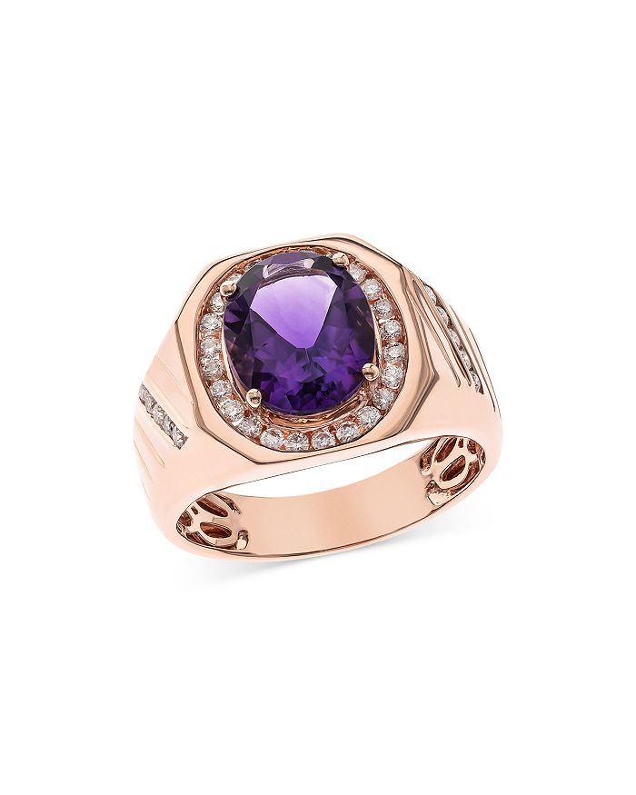 Bloomingdale's Men's Amethyst & Diamond Ring in 14K Rose Gold 100