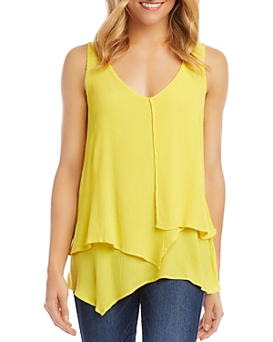 Karen Kane V-neck Layered Asymmetrical Tank In Lemon