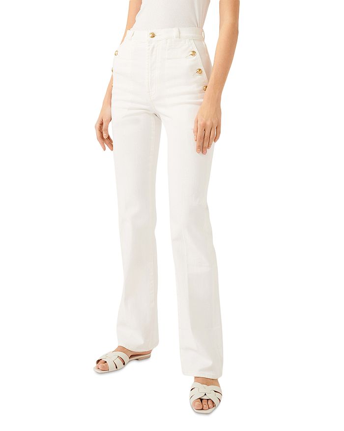 7 For All Mankind Button Front Flare Jeans in Broken Twill White ...
