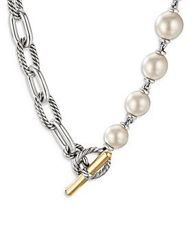 David Yurman - 18K Yellow Gold & Sterling Silver DY Madison® Cultured South Sea White Pearl Toggle Necklace, 18"