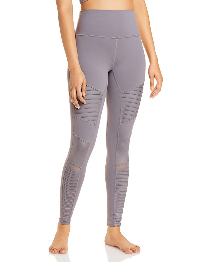 Sleek Faux Leather Accented Mesh High Waisted Sport Leggings