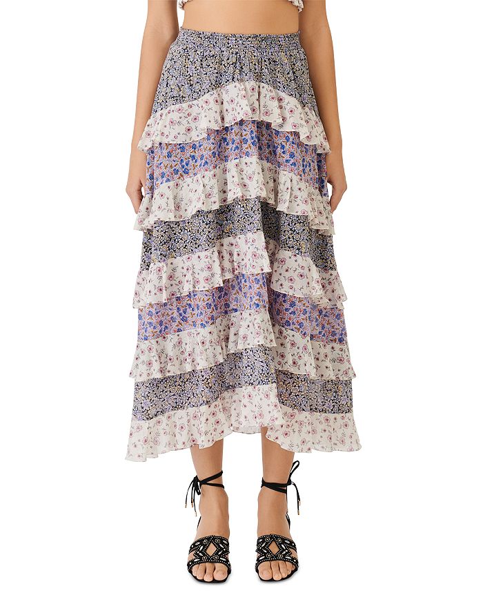 Maje Jilota Ruffled Floral Print Midi Skirt | Bloomingdale's