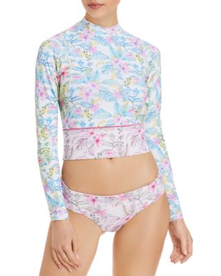 LoveShackFancy - Hawaiian Hibiscus Long Sleeve Crop Rash Guard & Hawaiian Hibiscus Reversible Bikini Bottom