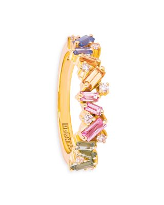 SUZANNE KALAN - 18K Yellow Gold Fireworks Pastel Rainbow Sapphire & Diamond Statement Ring