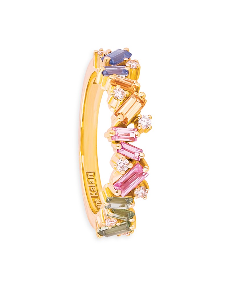 Suzanne Kalan 18K Yellow Gold Fireworks Pastel Rainbow Sapphire & Diamond Statement Ring
