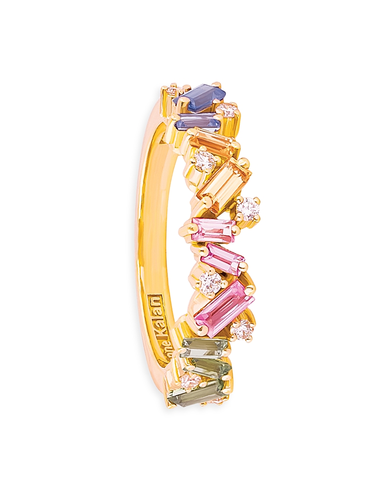 Suzanne Kalan 18K Yellow Gold Fireworks Pastel Rainbow Sapphire & Diamond Statement Ring