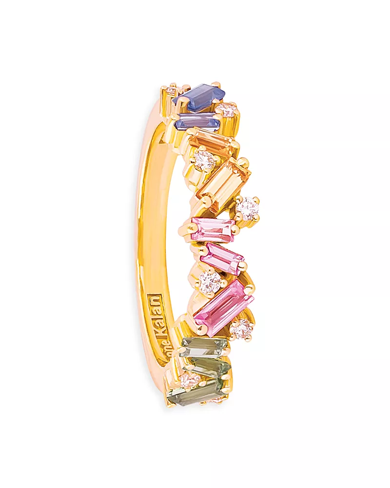 Suzanne Kalan 18K Yellow Gold Fireworks Pastel Rainbow Sapphire & Diamond Statement Ring