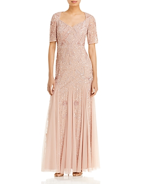 Adrianna Papell Beaded Godet Gown - 100% Exclusive In Blush
