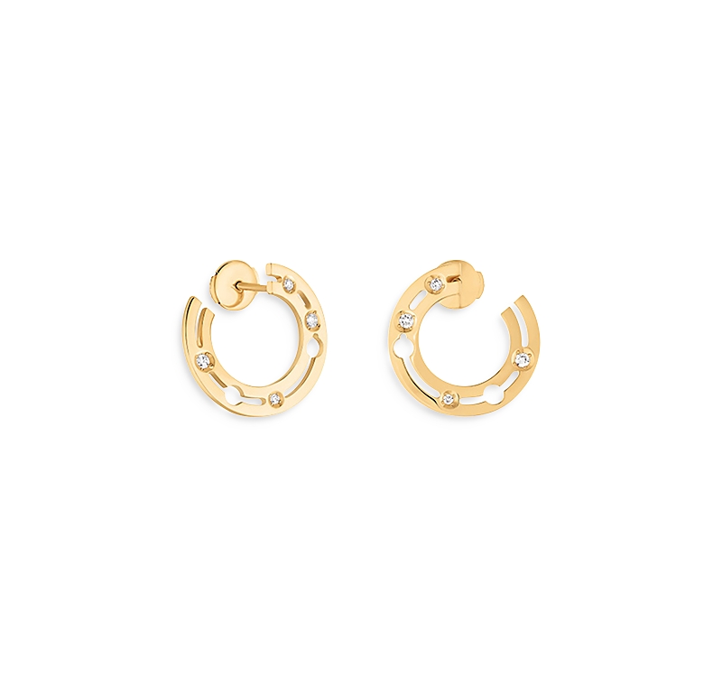 Dinh Van 18k Yellow Gold Pulse Hoop Earrings With Diamonds In Gold