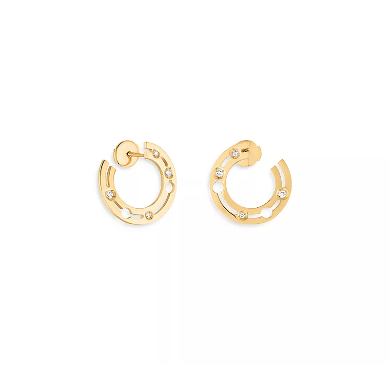 Dinh Van 18K Yellow Gold Pulse Hoop Earrings with Diamonds