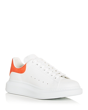 Alexander Mcqueen Men's Oversized Suede Heel Detail Sneakers In Orange/white