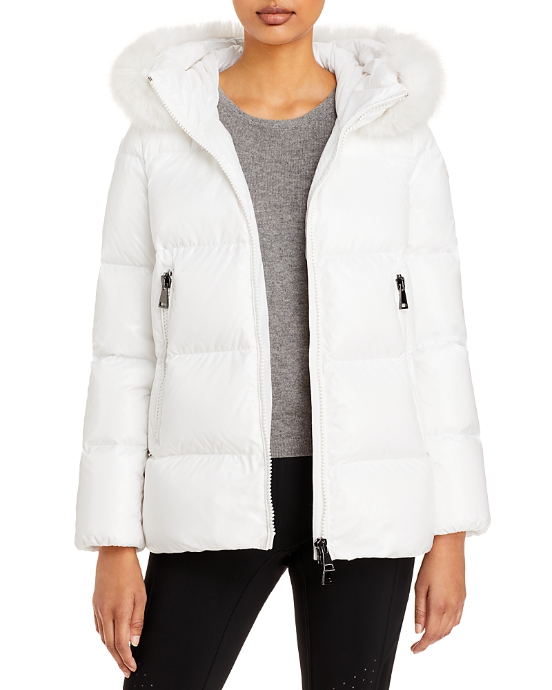 Moncler Laiche Quilted Hooded 750 Fill Power Down Jacket With Removable Faux Fur Trim In White