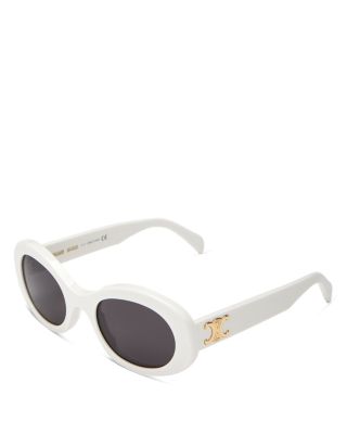 Photos - Sunglasses Celine Triomphe Oval , 52mm Ivory/Gray Solid CL40194UW5225A 
