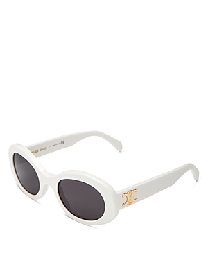 Photos - Sunglasses Celine Triomphe Oval , 52mm Ivory/Gray Solid CL40194UW5225A