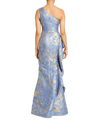 Metallic Jacquard One-Shoulder Gown